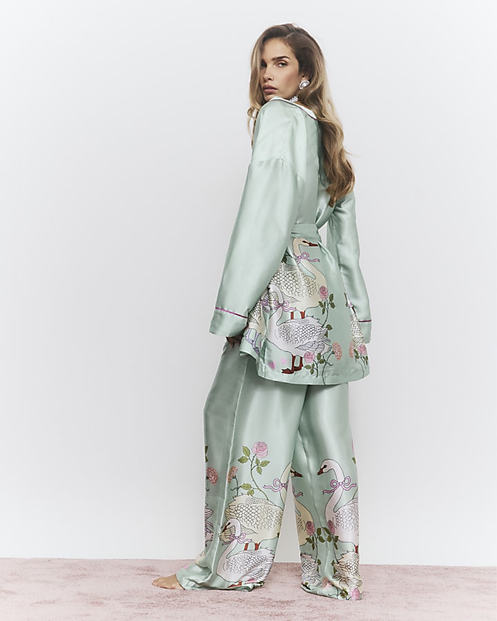 Green Satin Swan Robe
