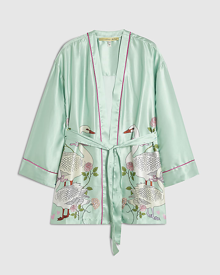 Green Satin Swan Robe