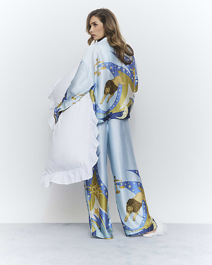 Blue Satin Astrology Pyjama Set