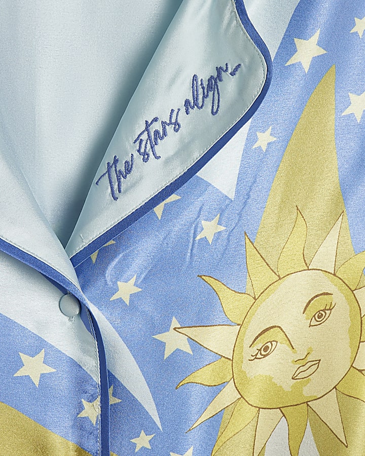 Blue Satin Astrology Pyjama Set