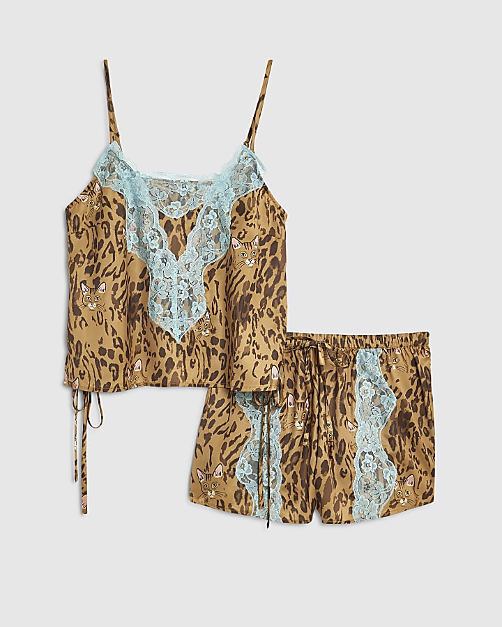 Brown Leopard Cami Pyjama Set