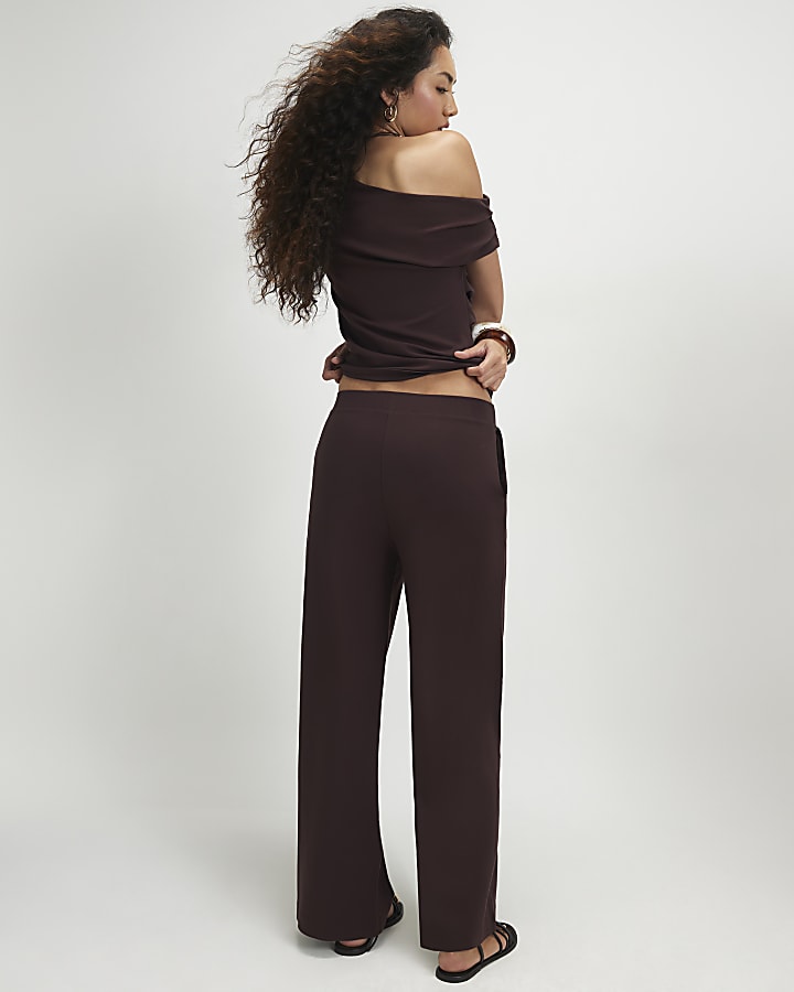 Brown Ponte Wide Leg Trousers