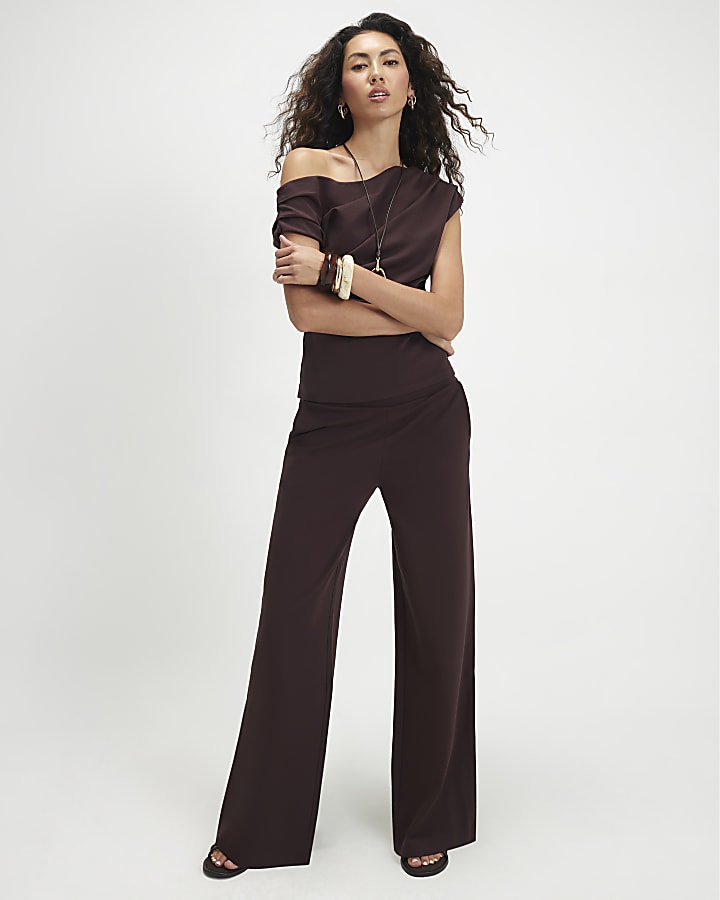 Brown Ponte Wide Leg Trousers