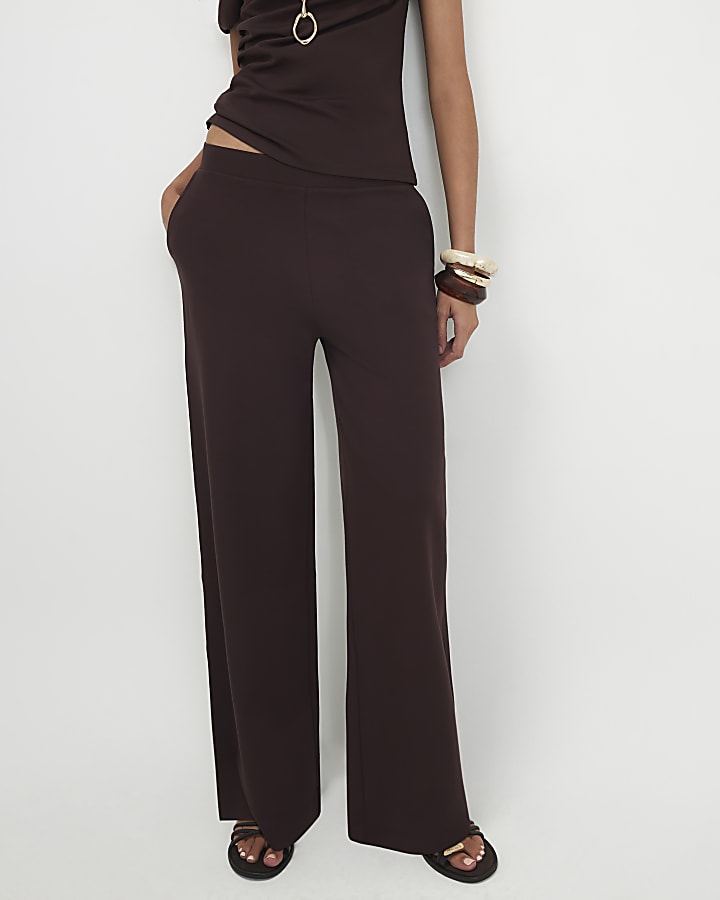 Brown Ponte Wide Leg Trousers