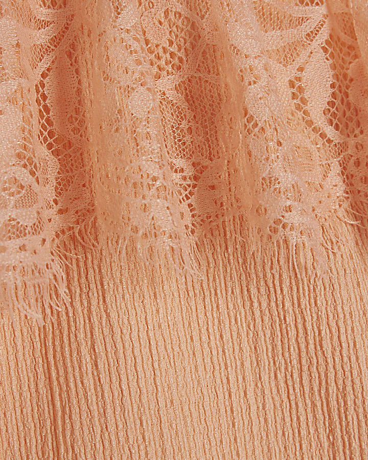 Orange Sleeveless Lace Trim Cami Top