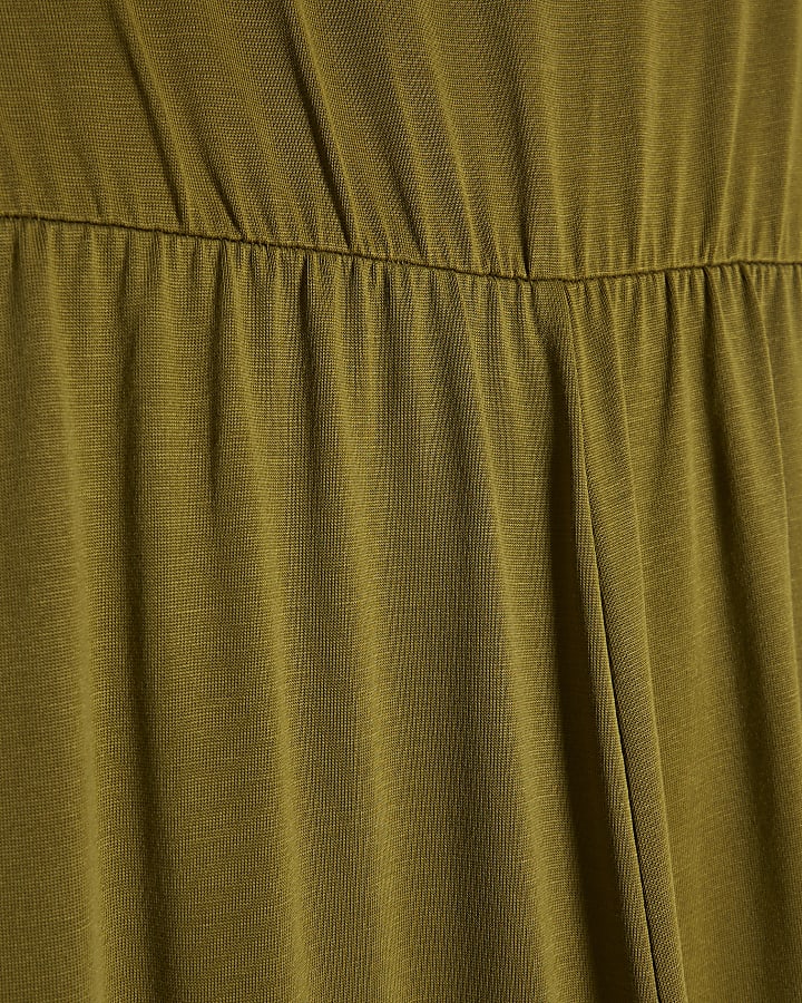 Khaki Cupro Sleeveless Jumpsuit