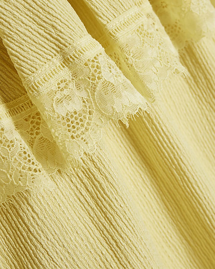 Yellow Ruffle Lace Trim Cami Top