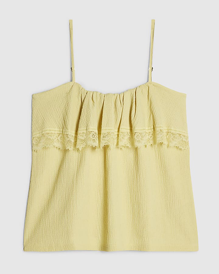 Yellow Ruffle Lace Trim Cami Top