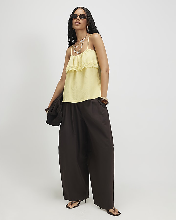 Yellow Ruffle Lace Trim Cami Top