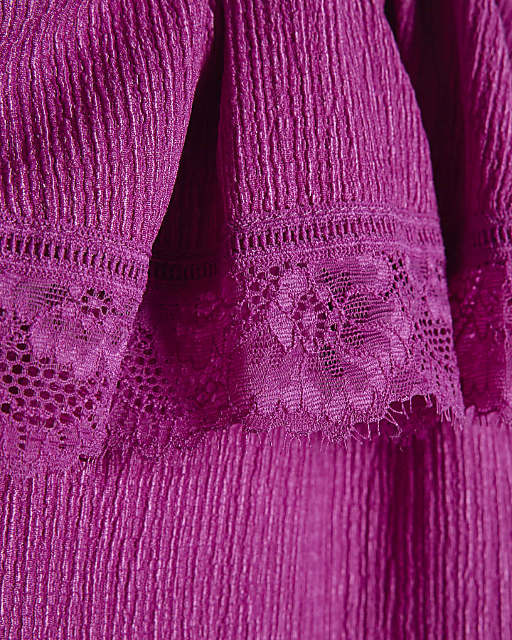 Purple Ruffle Lace Trim Cami Top