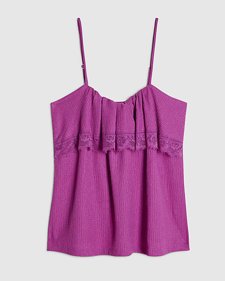 Purple Ruffle Lace Trim Cami Top
