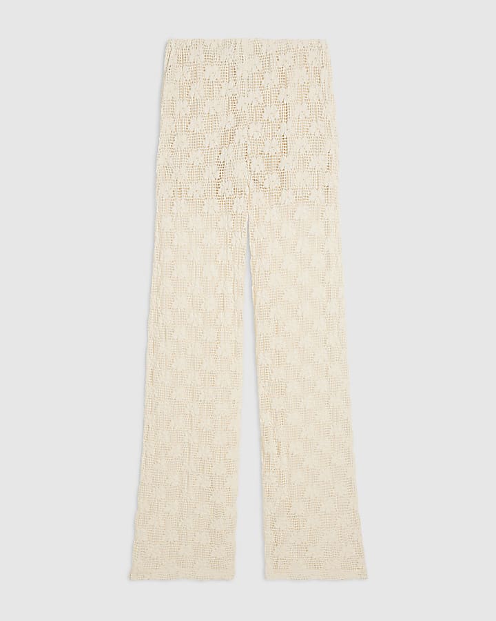 Cream Crochet Wide Leg Trousers