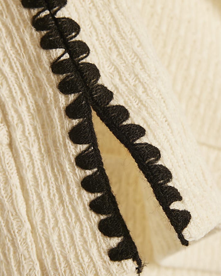 Cream Whipstitch High Neck Tank Top