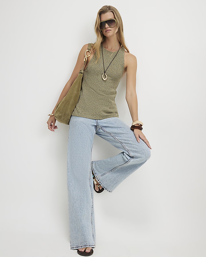Green Knitted Sleeveless Tank Top