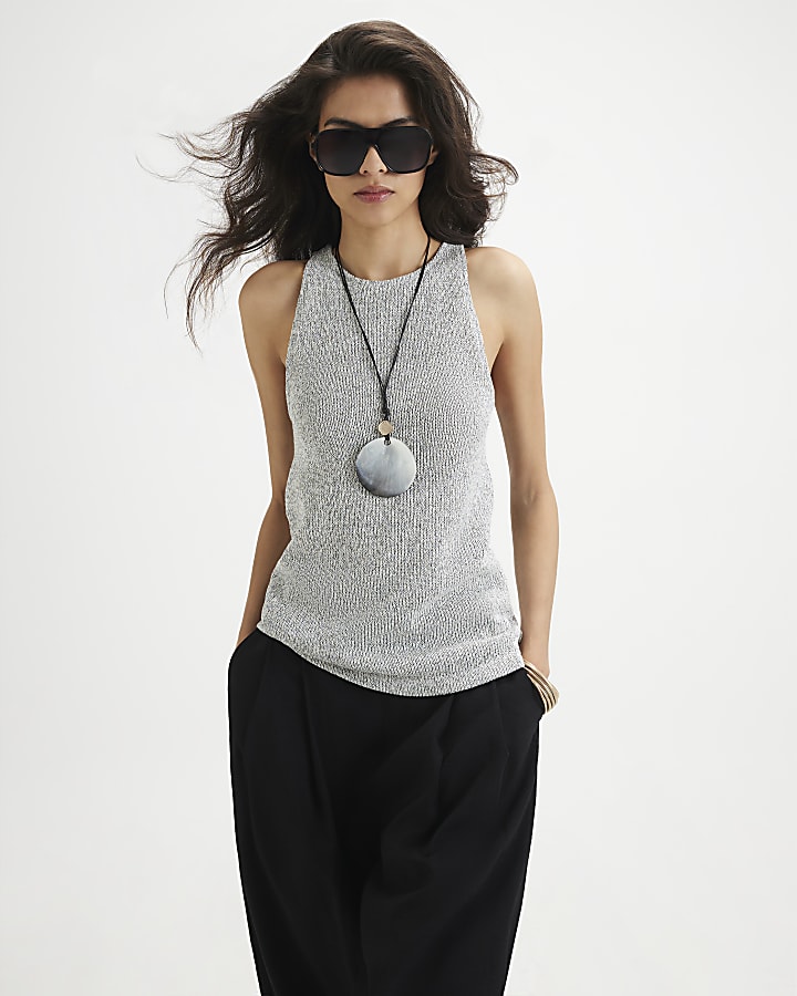 Grey Knitted Sleeveless Tank Top