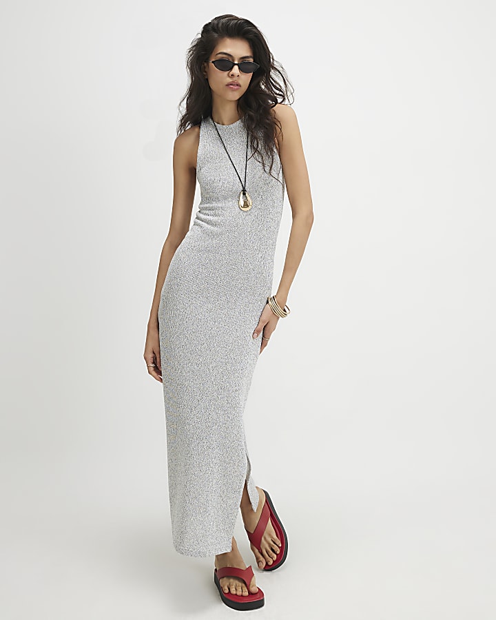 Grey Textured Midi Dress