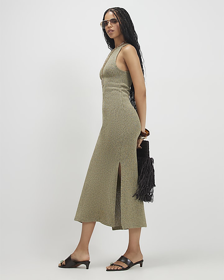 Green Textured Midi Dress