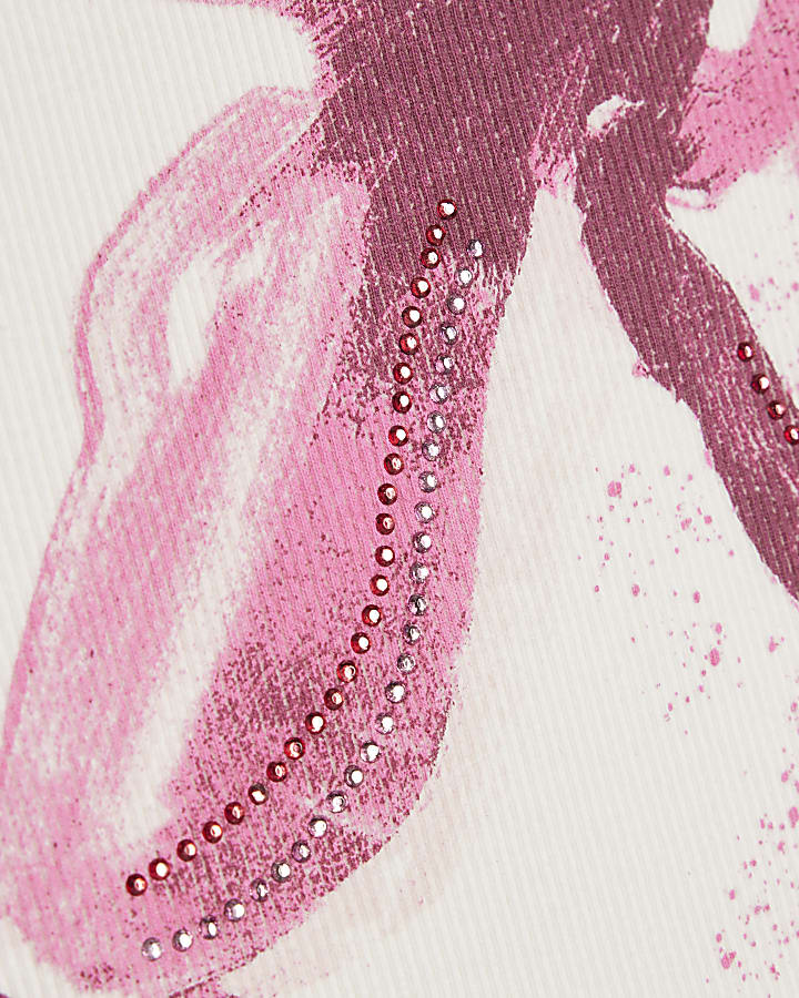Pink Cotton Blend Floral Print Tank Top