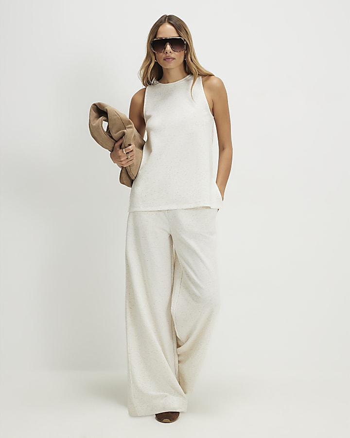 Cream Racer Neck Vest Top