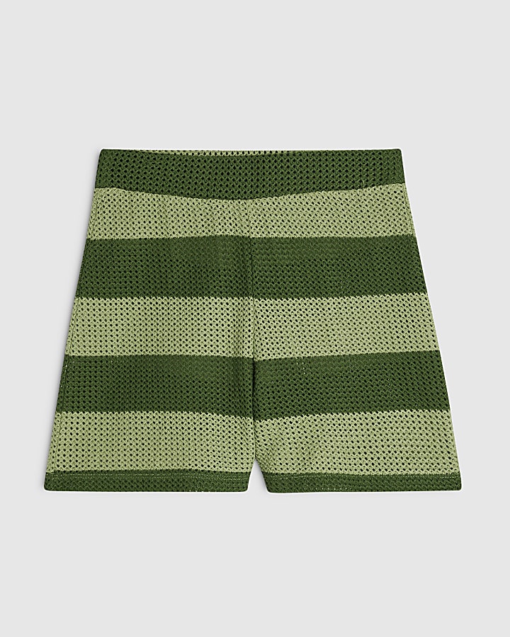 Green Stripe Crochet Shorts