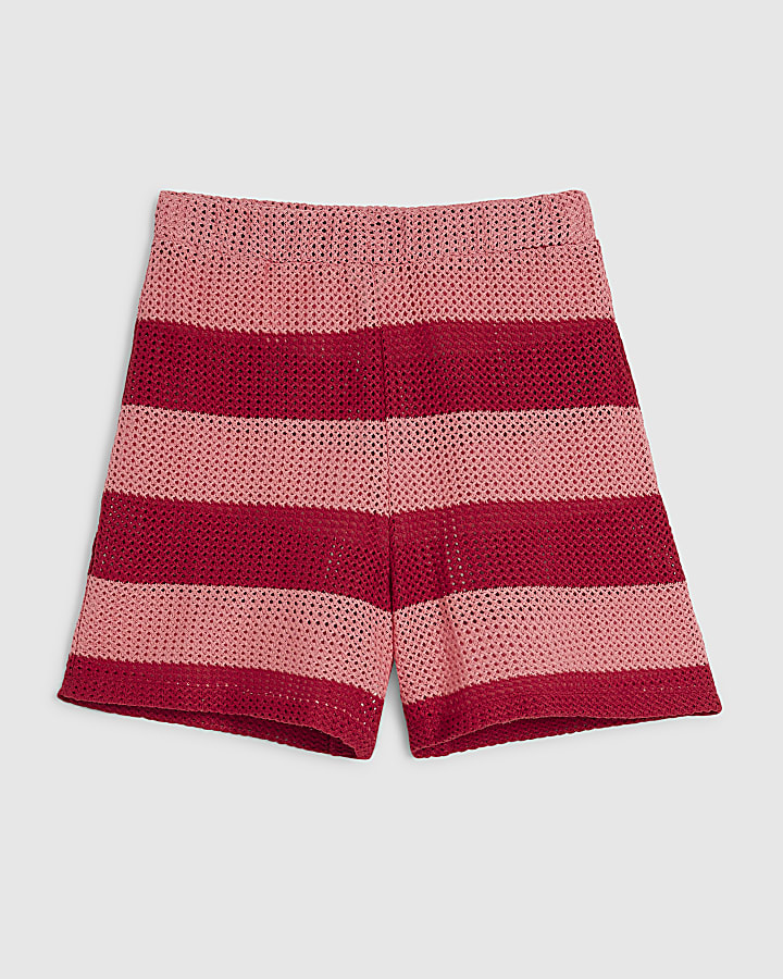 Pink Stripe Crochet Shorts