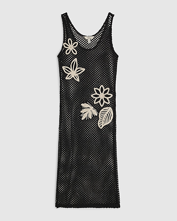 Black Crochet Flower Tunic Top