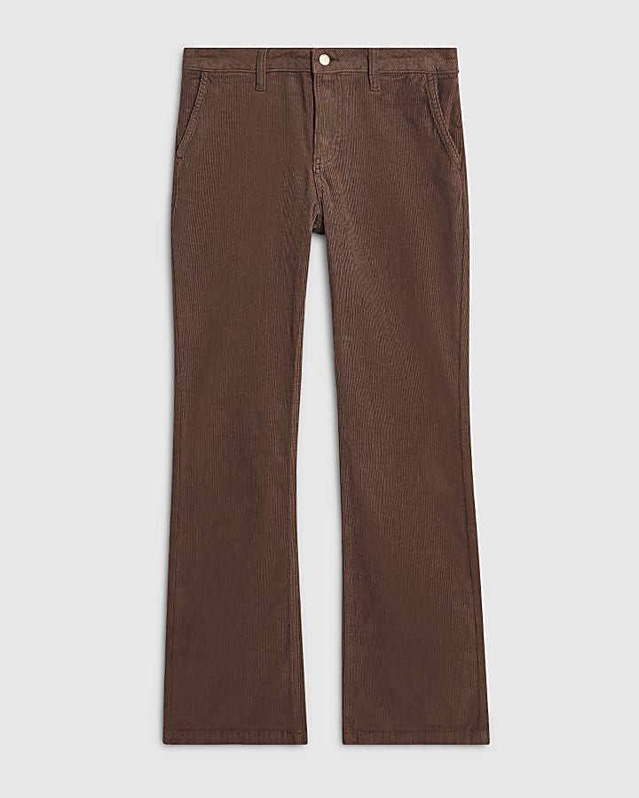 Brown Mid Rise Corduroy Bootcut Jeans