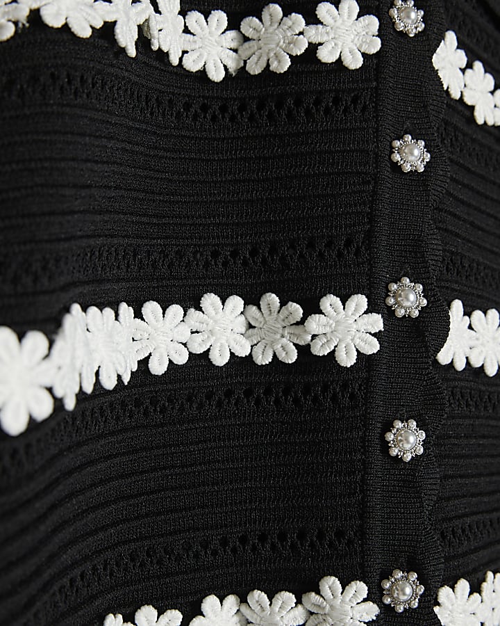 Black Knitted Long Sleeve Daisy Cardigan