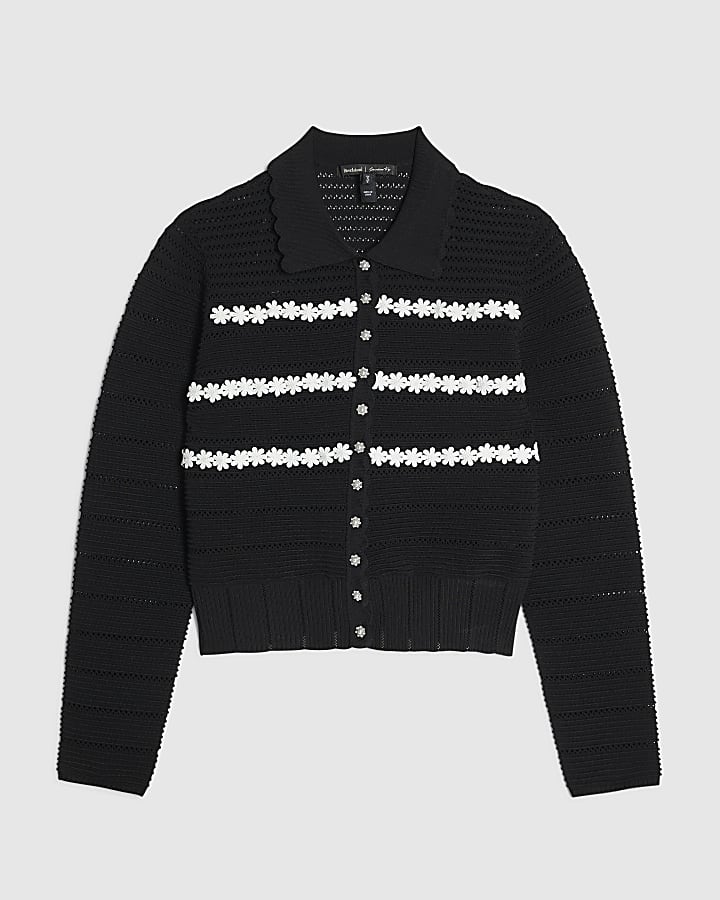 Black Knitted Long Sleeve Daisy Cardigan