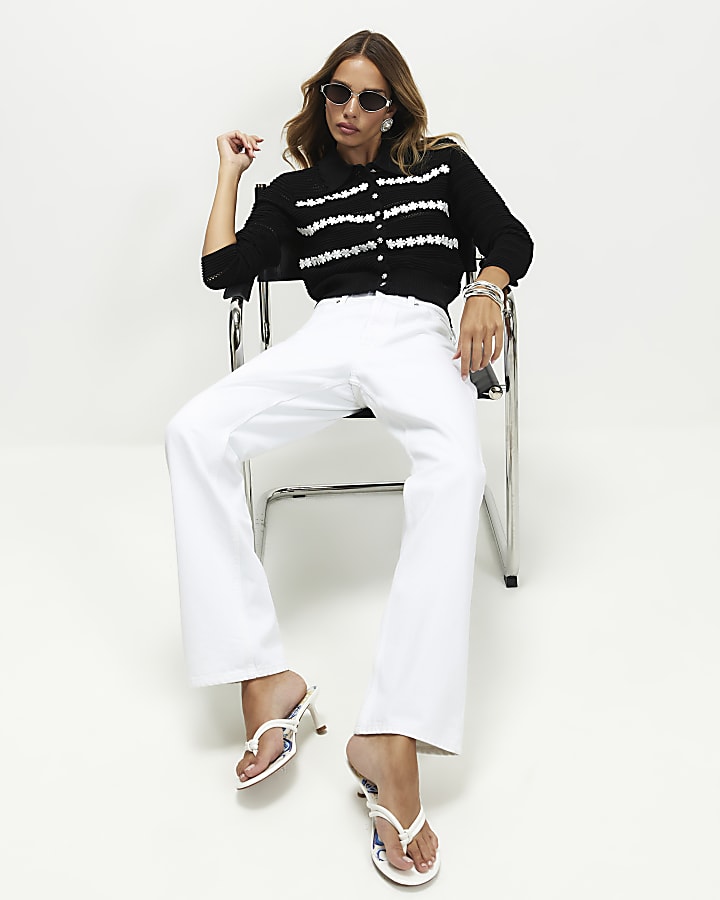 Black Knitted Long Sleeve Daisy Cardigan