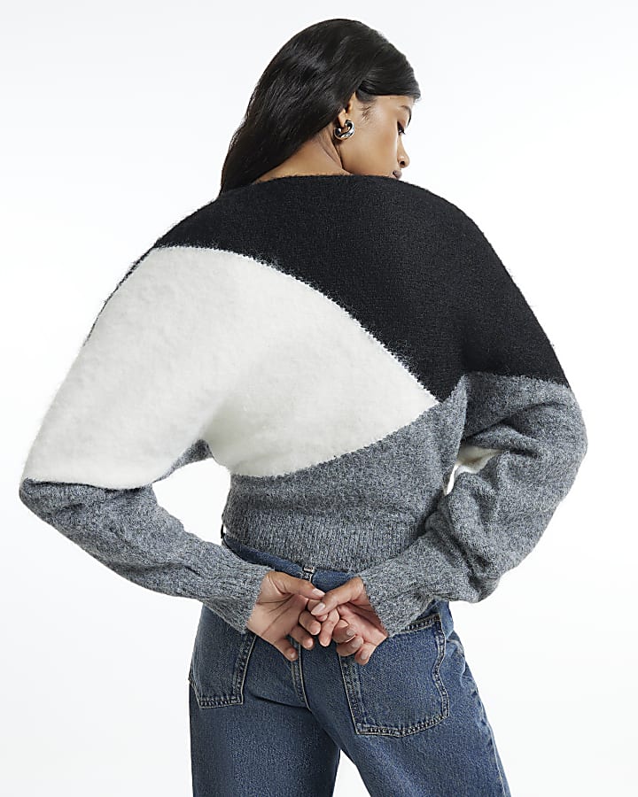 Black Argyle Print Batwing Jumper