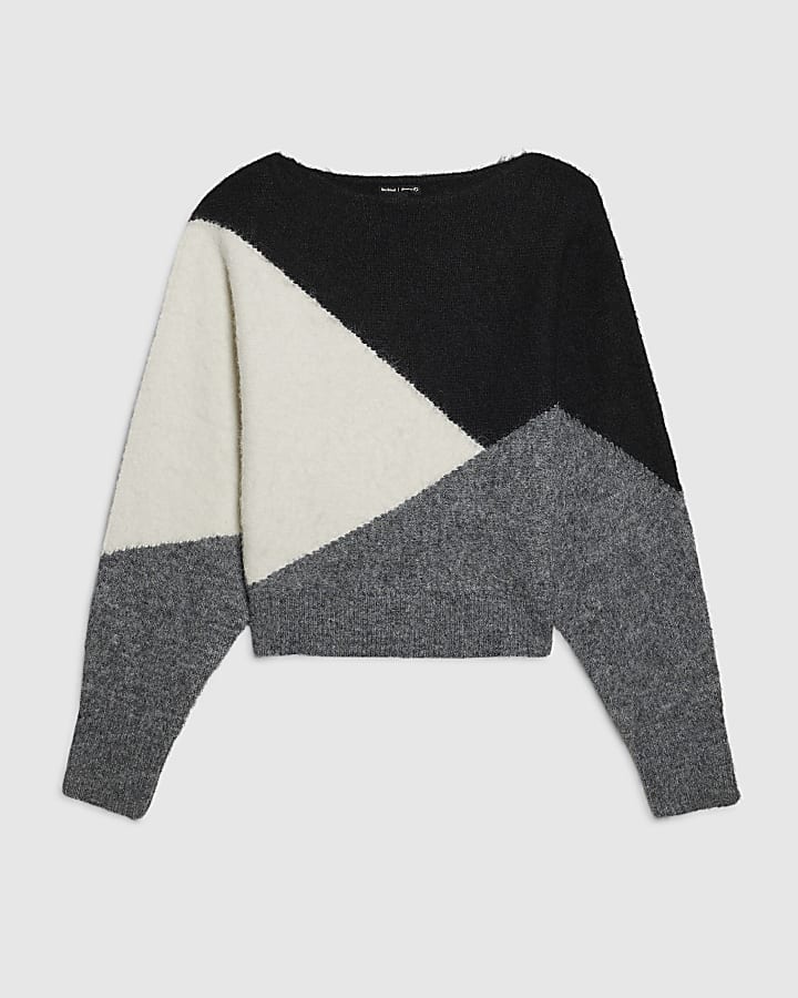 Black Argyle Print Batwing Jumper