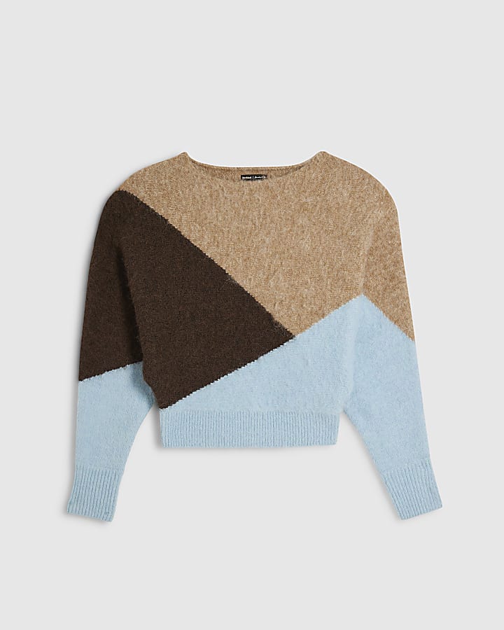 Brown Argyle Print Batwing Jumper