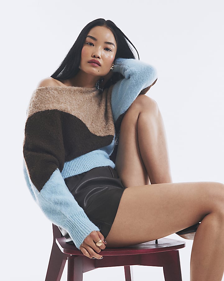 Brown Argyle Print Batwing Jumper