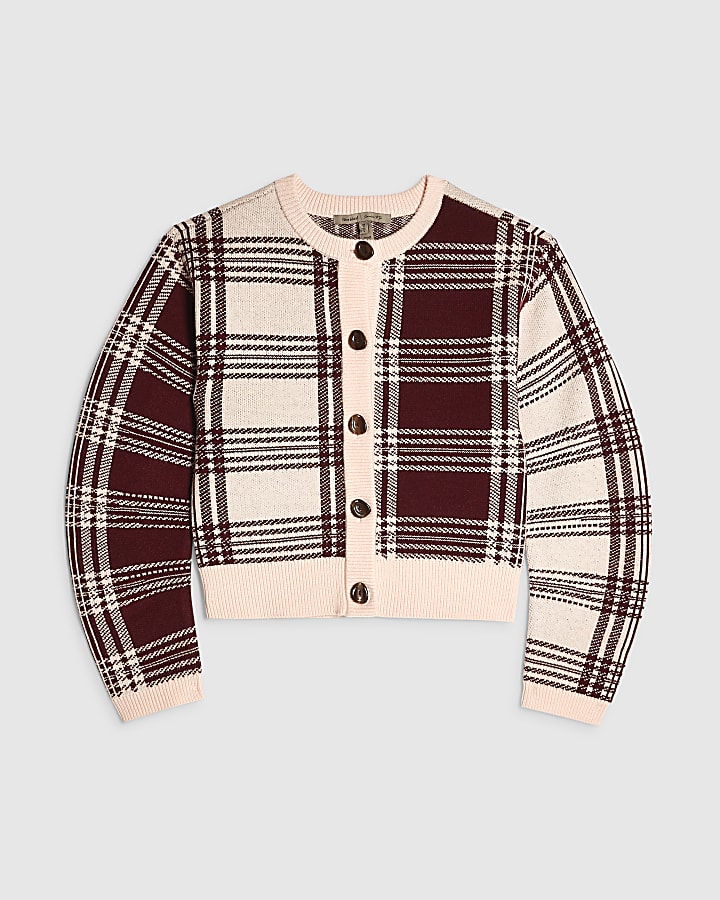 Pink Banana Sleeve Knit Check Cardigan