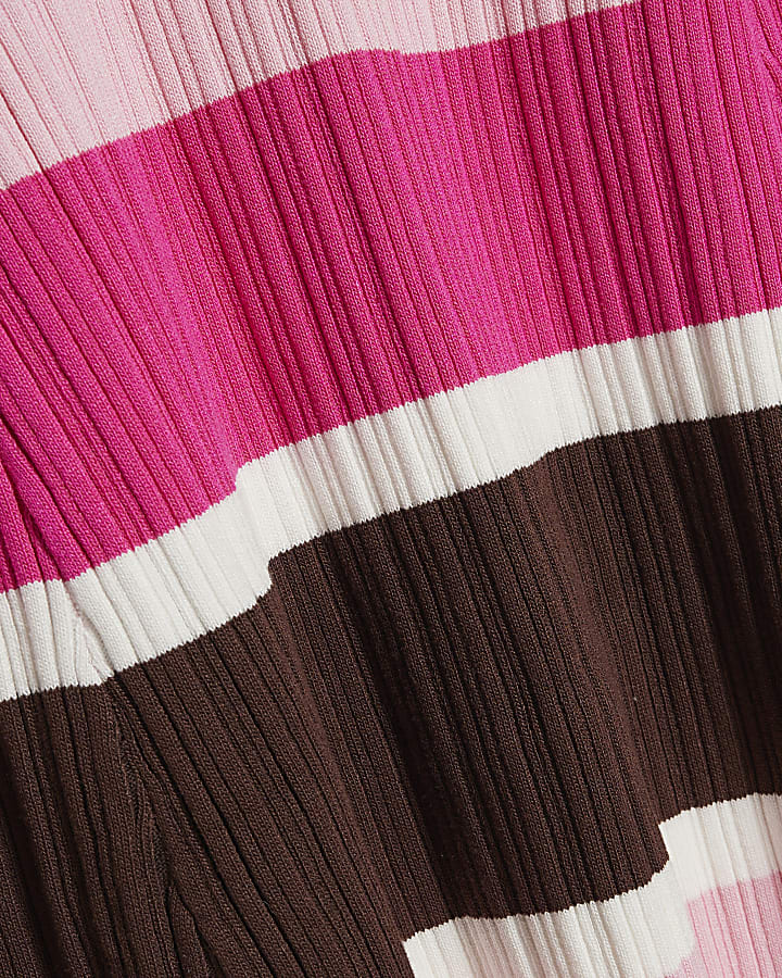 Pink Stripe Knit Long Sleeve Midi Dress