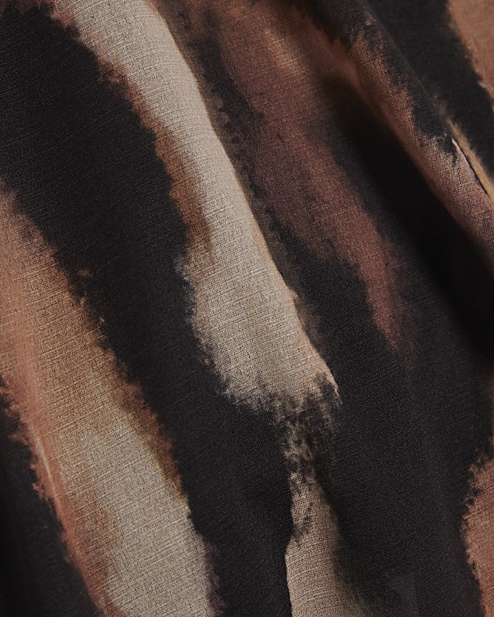 Brown Animal Print Halter Neck Bubble Hem Top