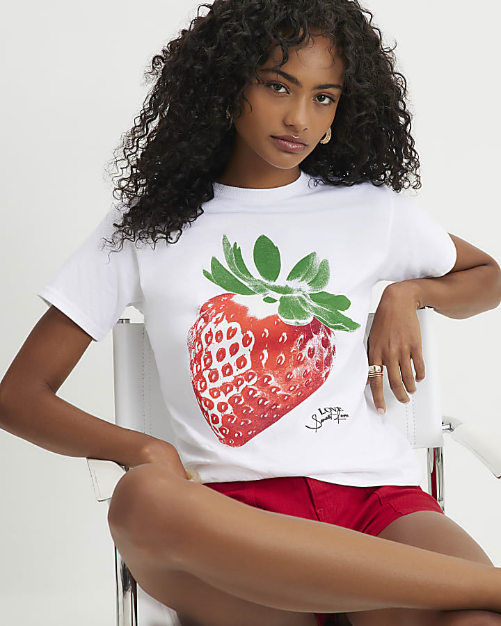 White Short Sleeve Strawberry Baby T-Shirt