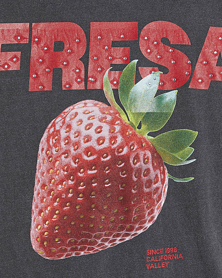 Grey Strawberry Hotfix Boyfriend Fit T-Shirt
