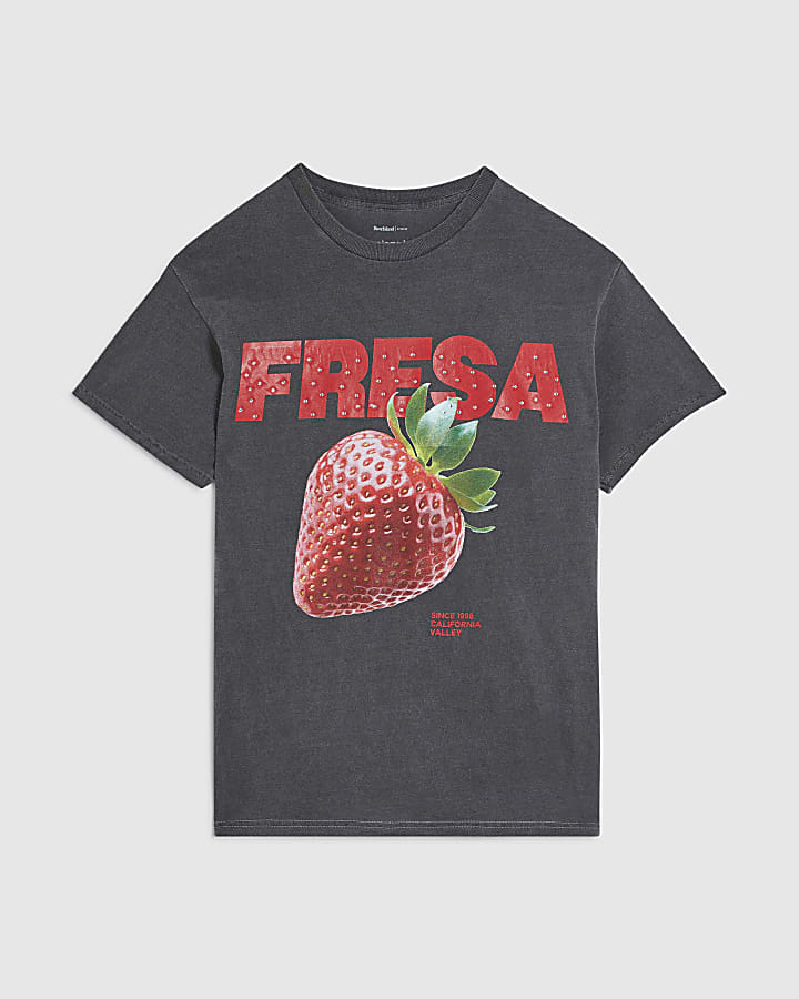 Grey Strawberry Hotfix Boyfriend Fit T-Shirt