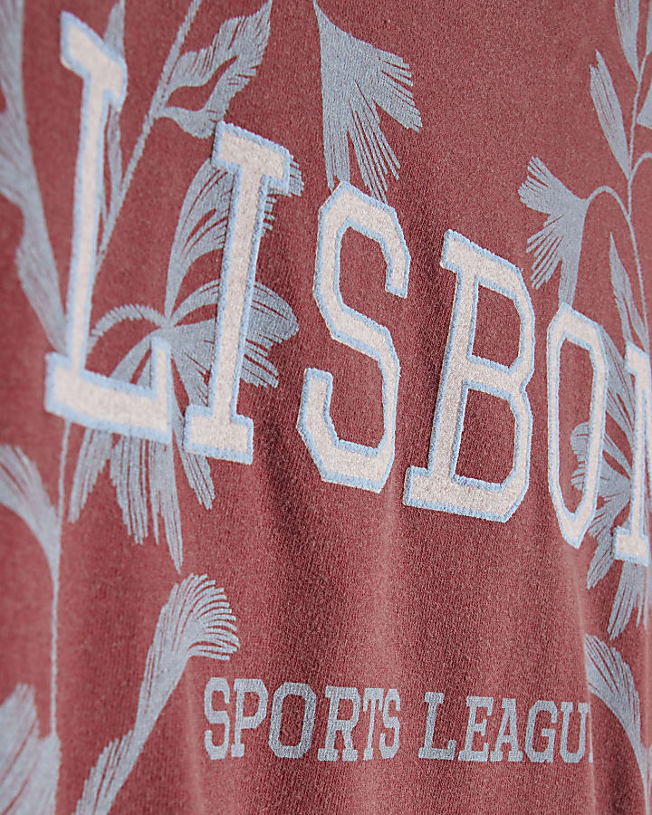 Red Short Sleeve Lisbon Floral Fitted T-Shirt