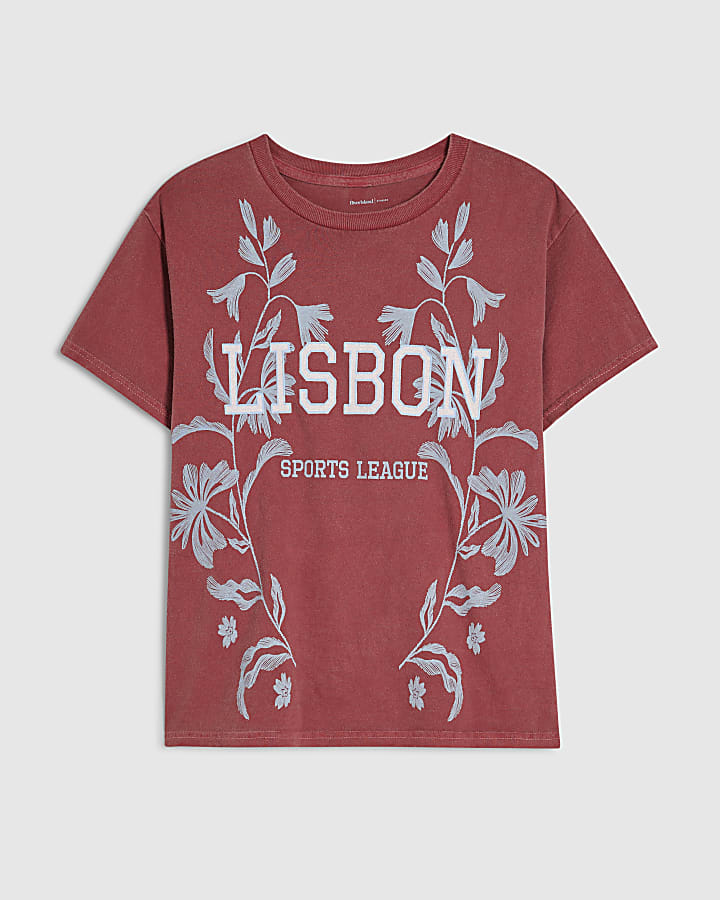 Red Short Sleeve Lisbon Floral Fitted T-Shirt