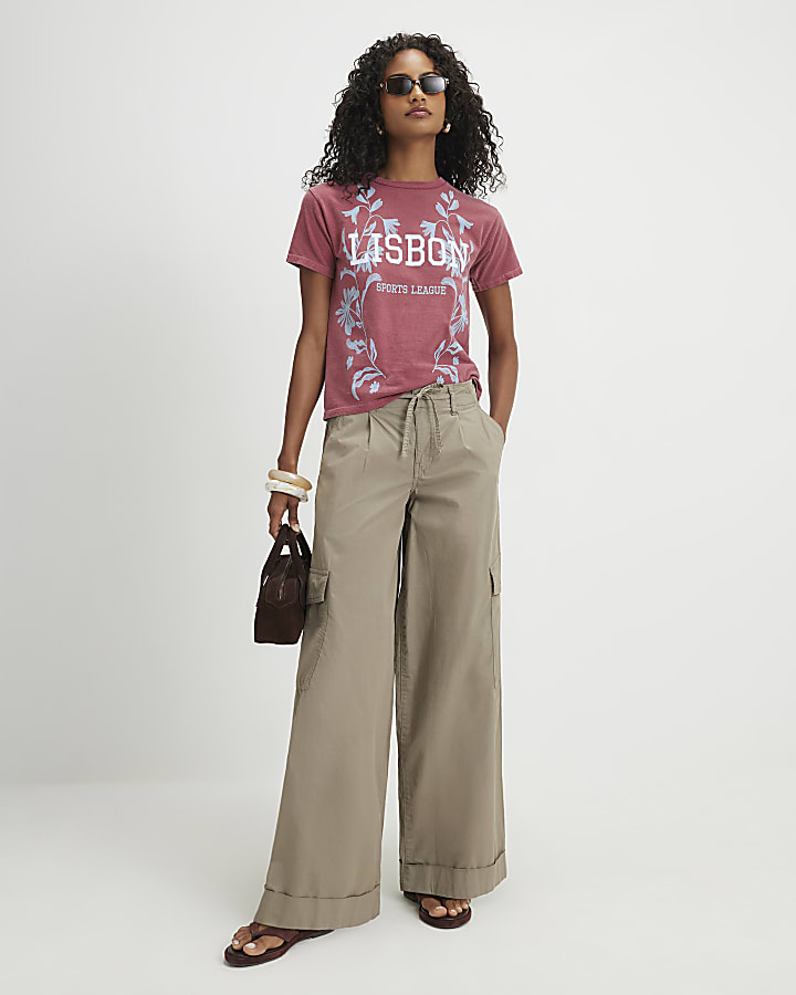 Red Short Sleeve Lisbon Floral Fitted T-Shirt