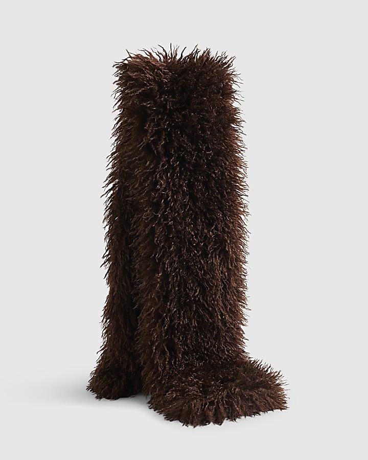 Brown Faux Mongolian Fur Scarf