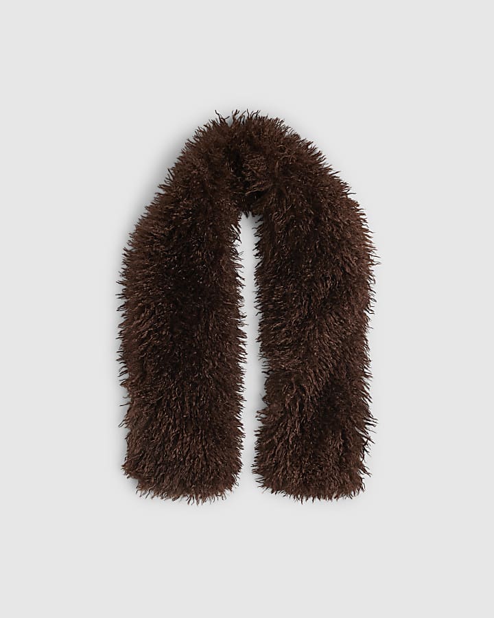 Brown Faux Mongolian Fur Scarf