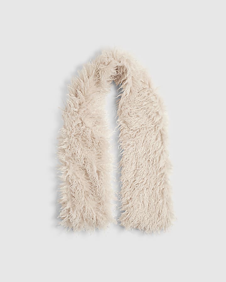 Cream Faux Mongolian Fur Scarf