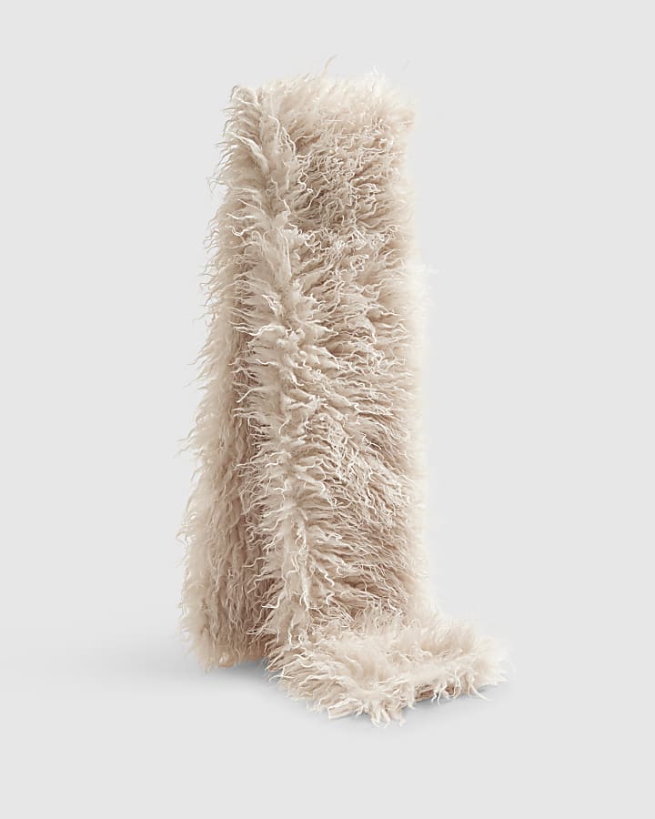 Cream Faux Mongolian Fur Scarf
