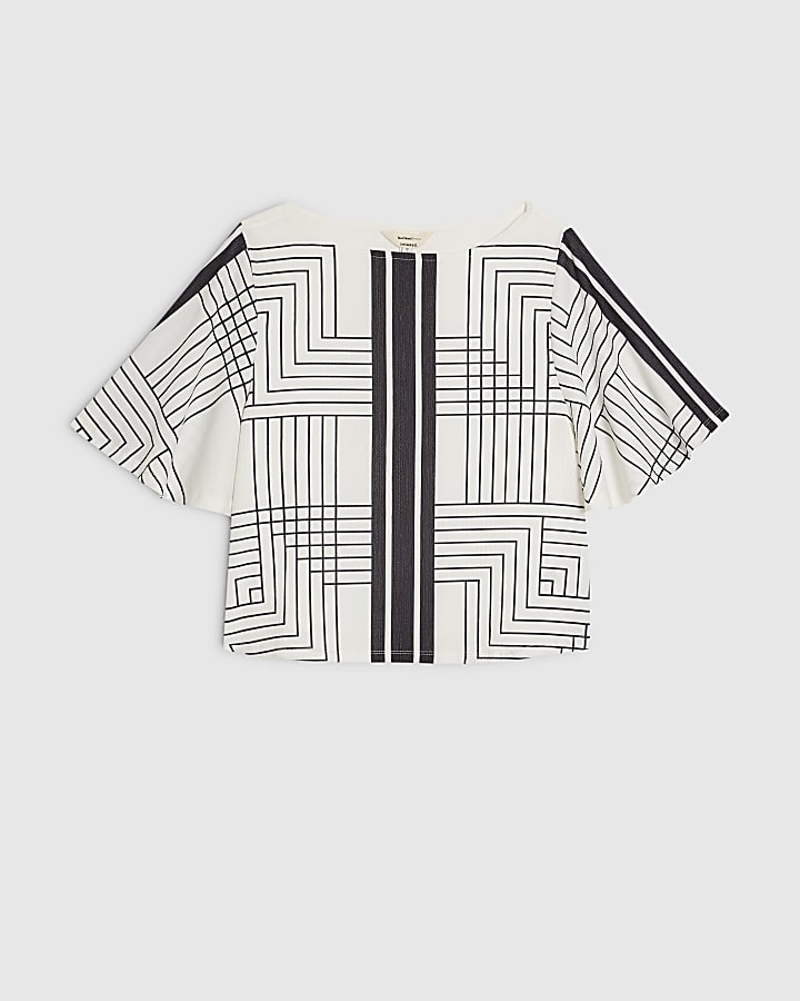 Cream Geometric Print Textured Top