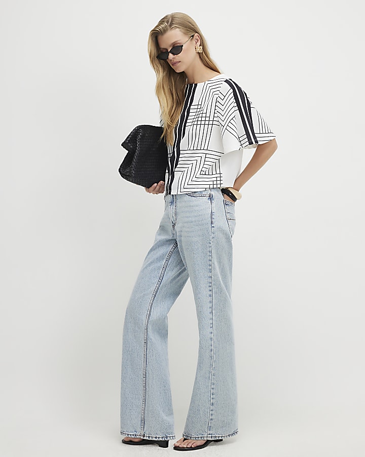 Cream Geometric Print Textured Top