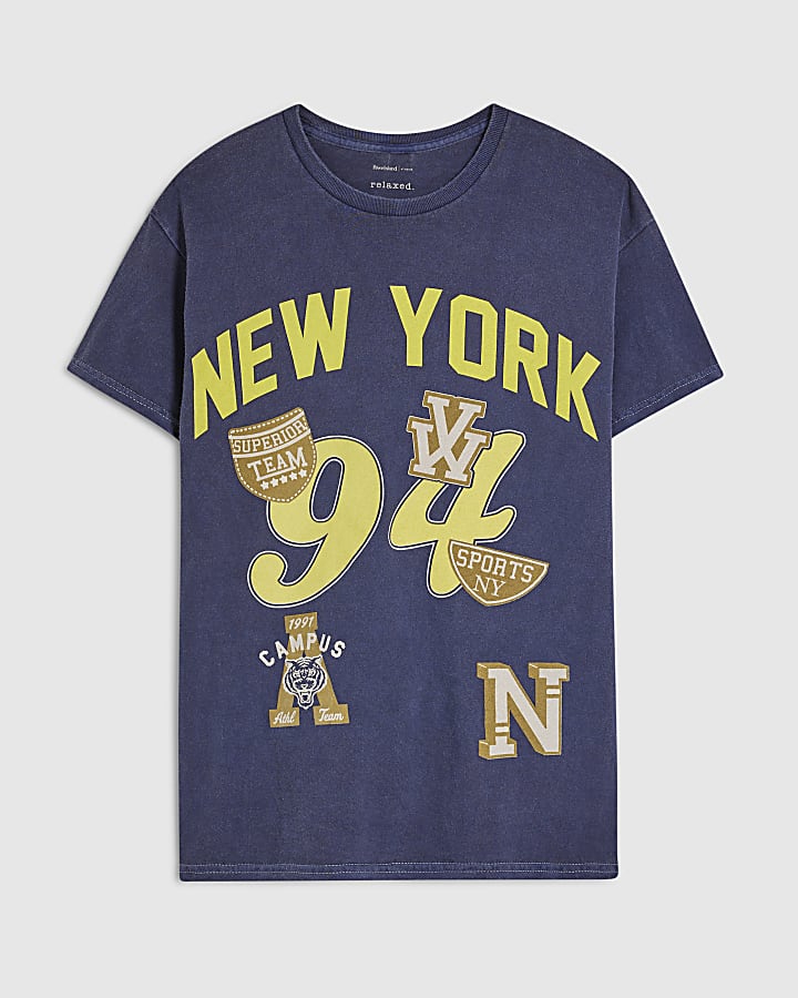 Navy Short Sleeve New York Badge T-Shirt